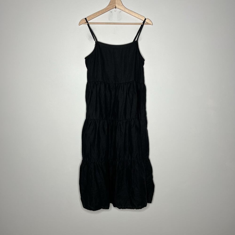 Seed Dress Womens Medium Black Linen Flowy Tiered Boho Maxi Sundress Lightweight